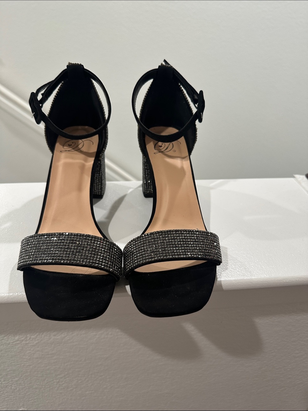 Dazzle Black Ankle-Strap Block Heel Sandals